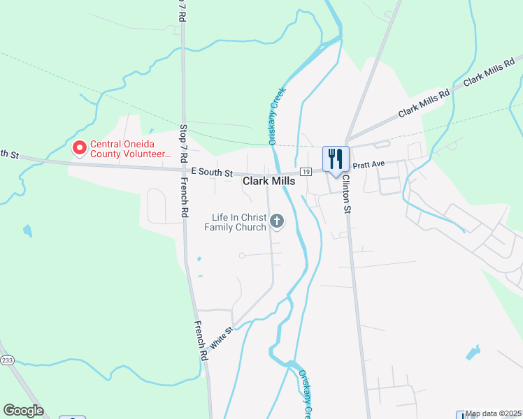 map of restaurants, bars, coffee shops, grocery stores, and more near 17 White Street in Clark Mills