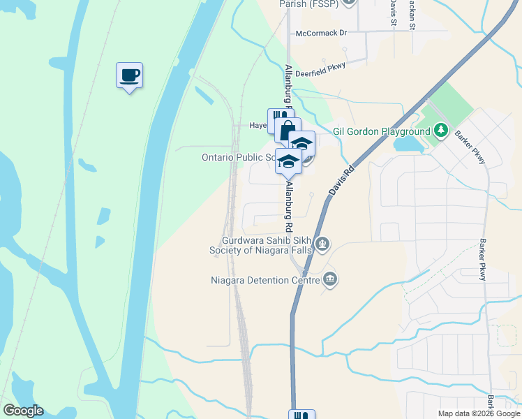 map of restaurants, bars, coffee shops, grocery stores, and more near 47 Hodgkins Avenue in Thorold