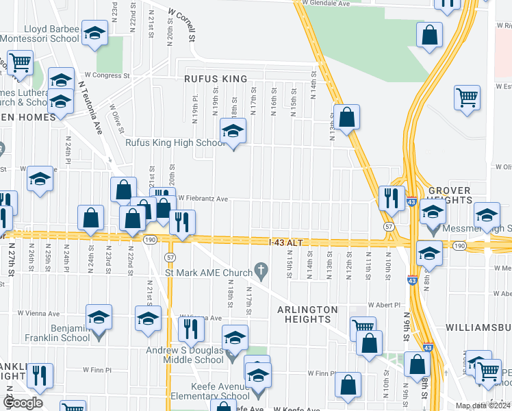 map of restaurants, bars, coffee shops, grocery stores, and more near 4038-4040 North 17th Street in Milwaukee
