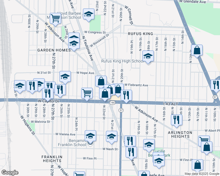 map of restaurants, bars, coffee shops, grocery stores, and more near 4030 North Teutonia Avenue in Milwaukee
