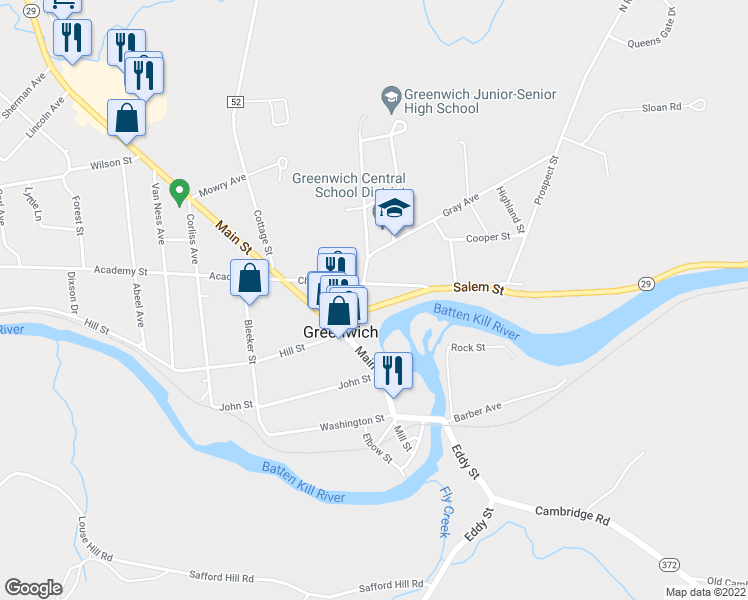 map of restaurants, bars, coffee shops, grocery stores, and more near 40 Salem Street in Greenwich