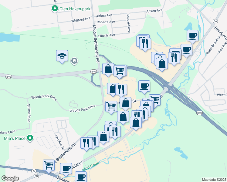 map of restaurants, bars, coffee shops, grocery stores, and more near 8625 Clinton Street in New Hartford