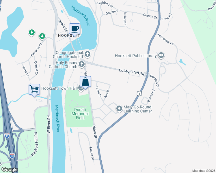 map of restaurants, bars, coffee shops, grocery stores, and more near 9 Ray Drive in Hooksett