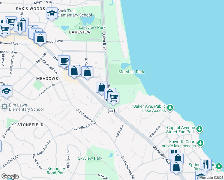 map of restaurants, bars, coffee shops, grocery stores, and more near in Middleton