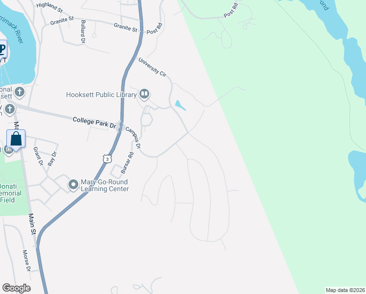 map of restaurants, bars, coffee shops, grocery stores, and more near 306 University Circle in Hooksett