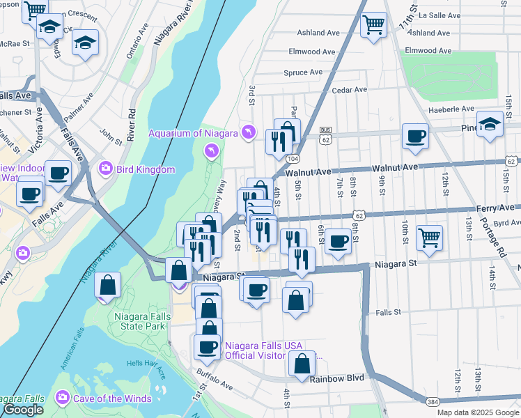 map of restaurants, bars, coffee shops, grocery stores, and more near 473 3rd Street in Niagara Falls