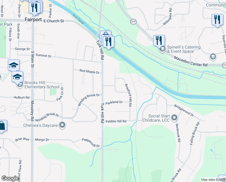 map of restaurants, bars, coffee shops, grocery stores, and more near 22 Freshfield Rise in Fairport