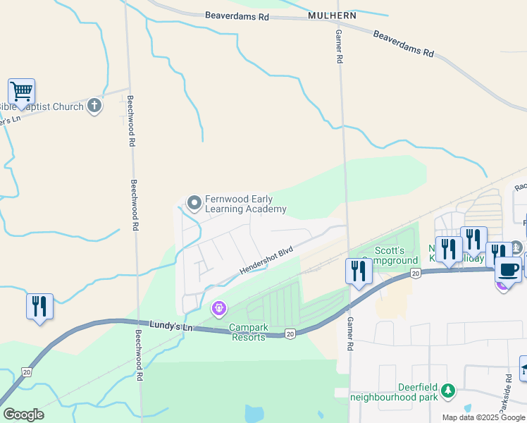 map of restaurants, bars, coffee shops, grocery stores, and more near 5622 Ironwood Street in Niagara Falls