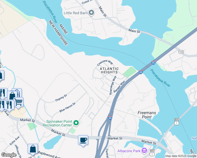 map of restaurants, bars, coffee shops, grocery stores, and more near 229 Raleigh Way in Portsmouth
