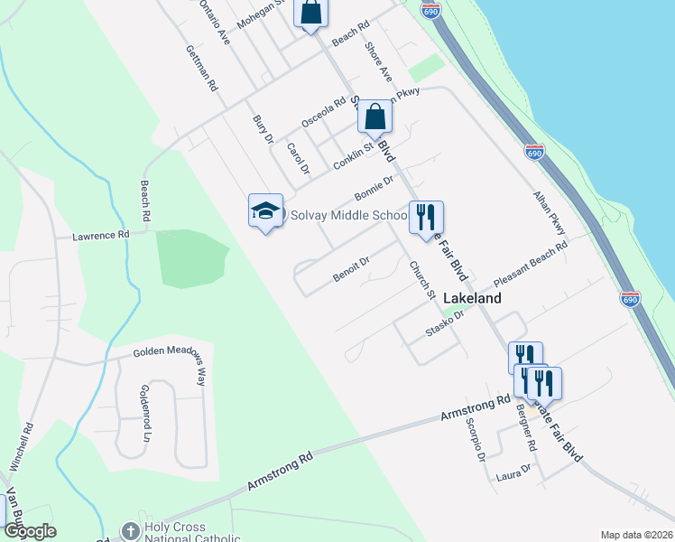 map of restaurants, bars, coffee shops, grocery stores, and more near 127 Winchell Drive in Syracuse