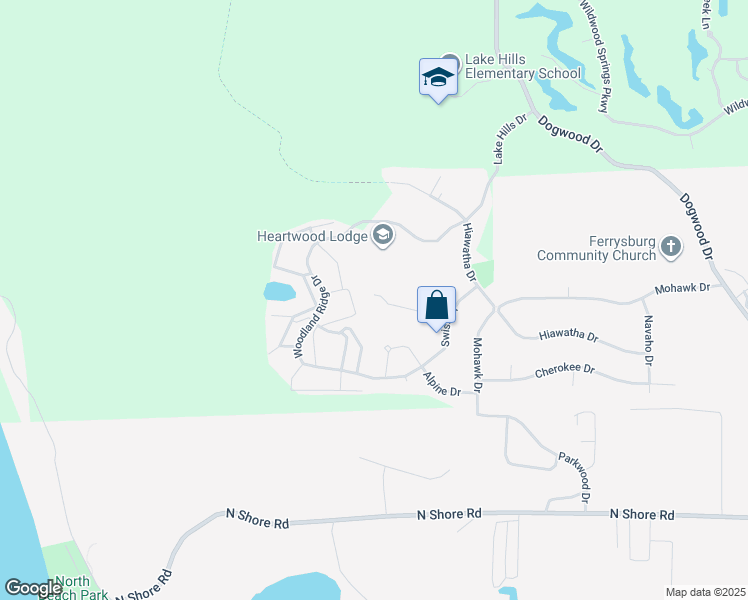 map of restaurants, bars, coffee shops, grocery stores, and more near 18525 Woodland Ridge Drive in Spring Lake
