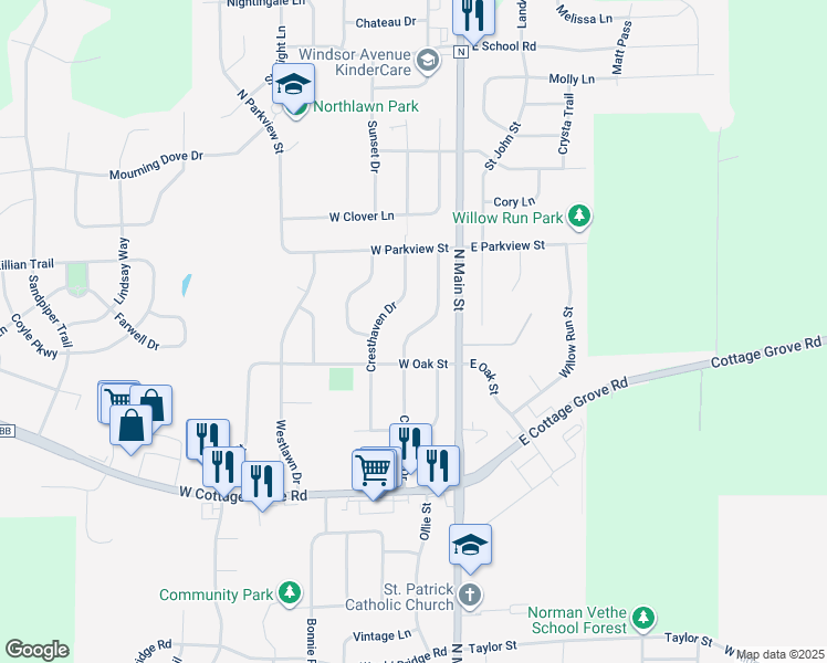 map of restaurants, bars, coffee shops, grocery stores, and more near 726 Cresthaven Drive in Cottage Grove