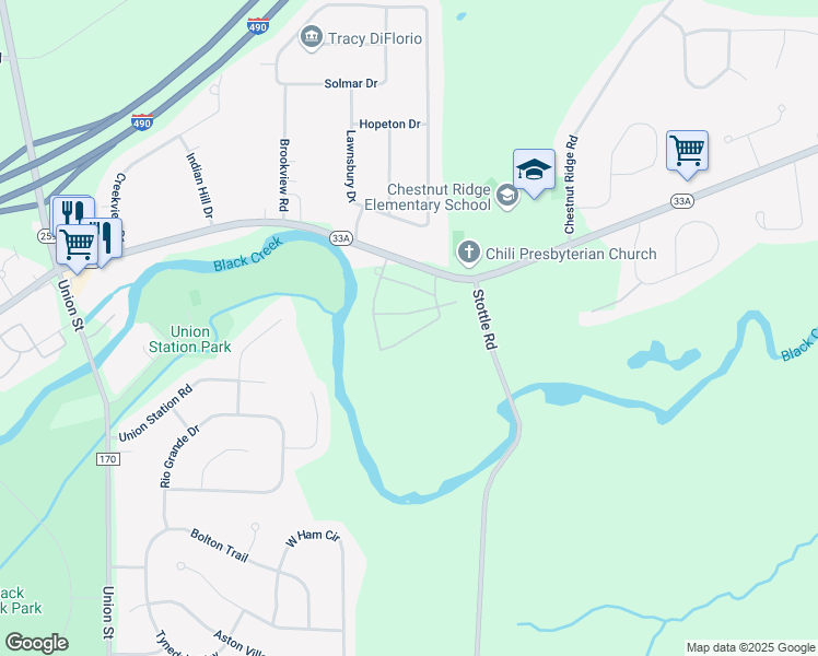 map of restaurants, bars, coffee shops, grocery stores, and more near 240 Audino Lane in Rochester