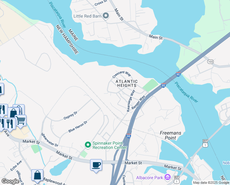 map of restaurants, bars, coffee shops, grocery stores, and more near 229 Raleigh Way in Portsmouth