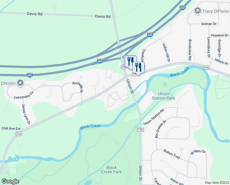 map of restaurants, bars, coffee shops, grocery stores, and more near 2000 Park Creek Lane in Churchville