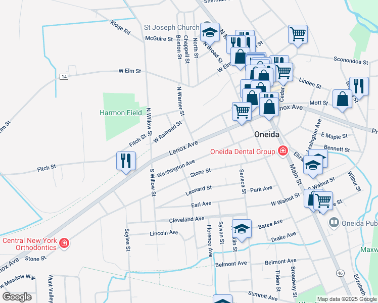 map of restaurants, bars, coffee shops, grocery stores, and more near 370 Lenox Avenue in Oneida