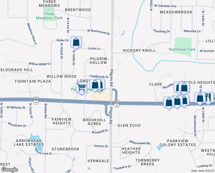 map of restaurants, bars, coffee shops, grocery stores, and more near 4130 Alpine Circle in Brookfield