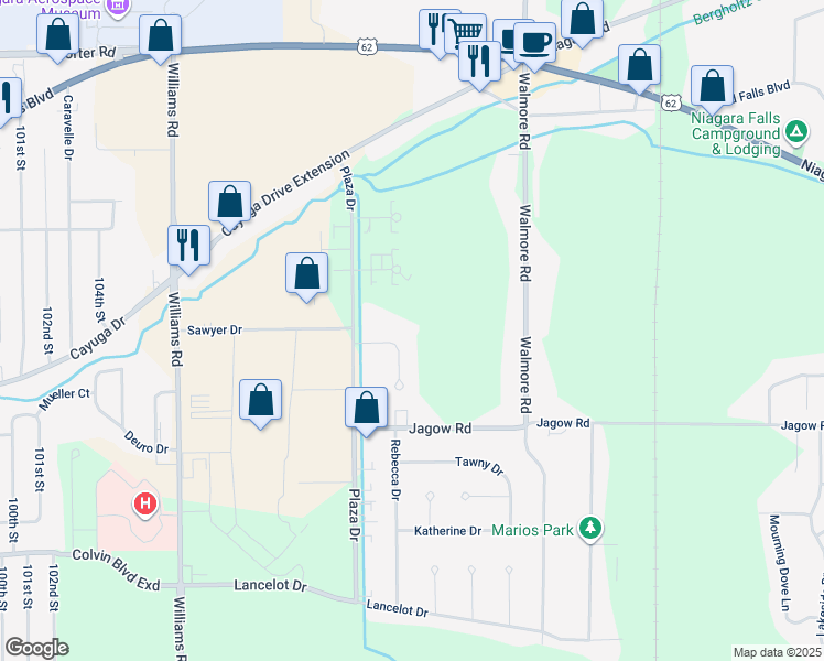 map of restaurants, bars, coffee shops, grocery stores, and more near 6861D Nickis Lane in Niagara Falls
