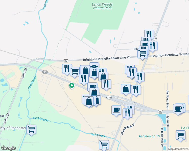 map of restaurants, bars, coffee shops, grocery stores, and more near in Rochester