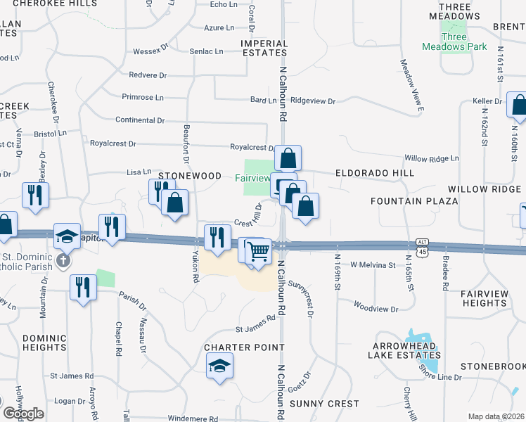 map of restaurants, bars, coffee shops, grocery stores, and more near 4065 N Calhoun Rd in Brookfield