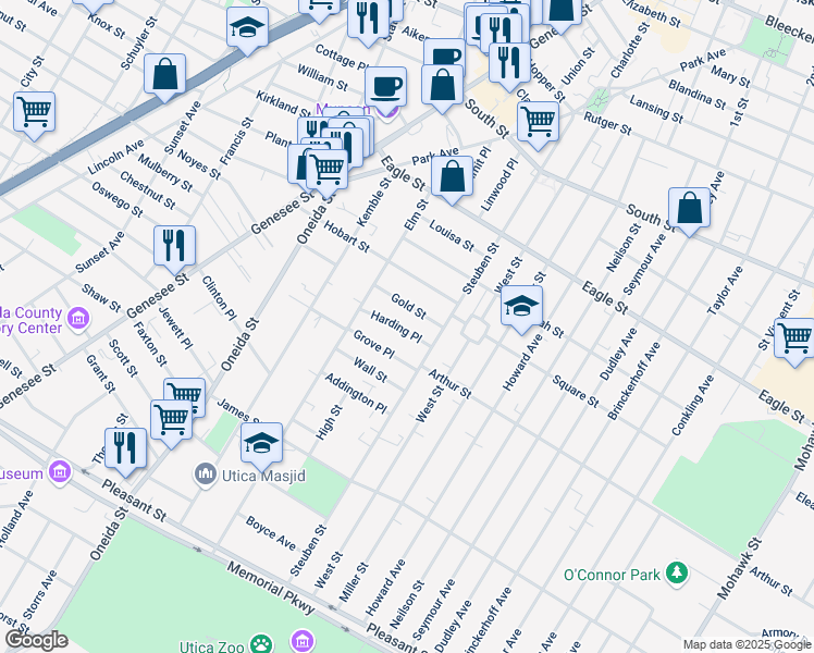 map of restaurants, bars, coffee shops, grocery stores, and more near 113 Harding Place in Utica