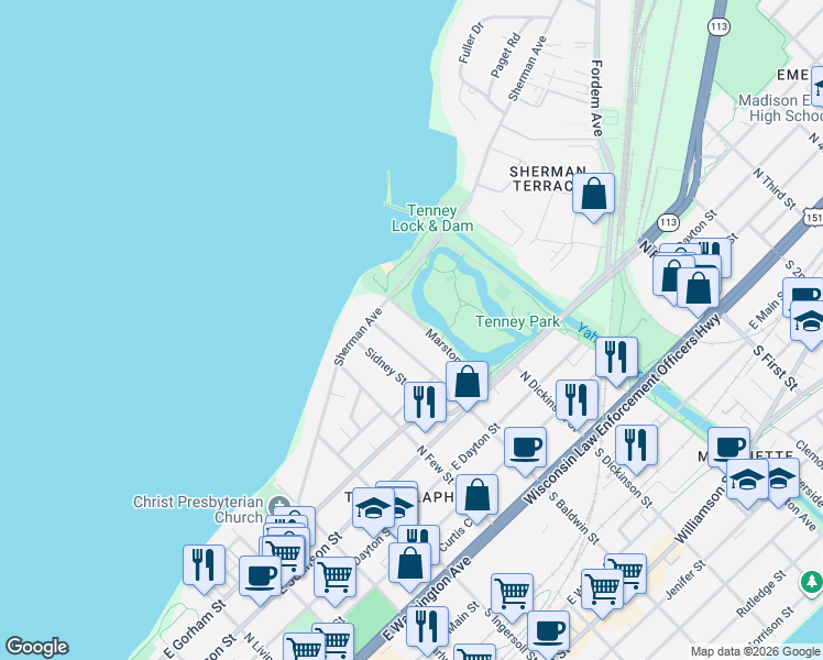 map of restaurants, bars, coffee shops, grocery stores, and more near 452 Marston Avenue in Madison