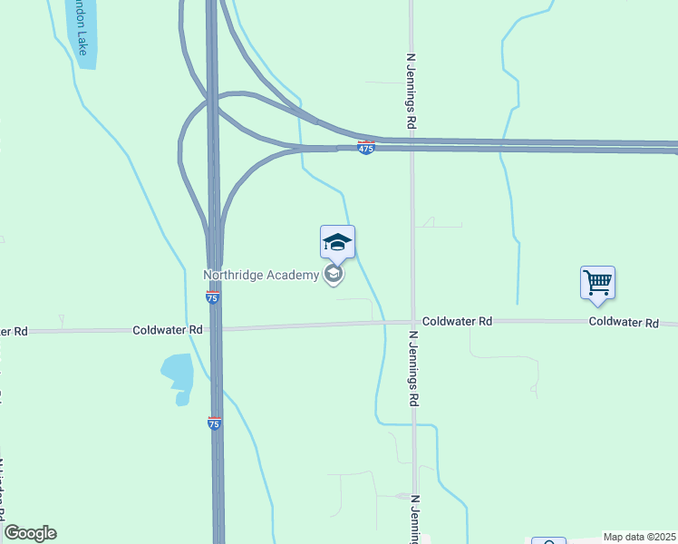map of restaurants, bars, coffee shops, grocery stores, and more near 4100 Coldwater Road in Flint