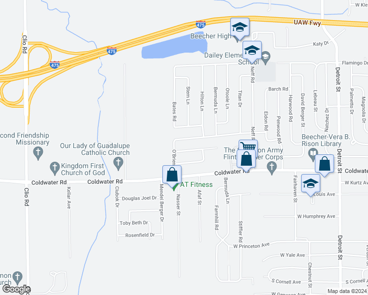 map of restaurants, bars, coffee shops, grocery stores, and more near 2164 Parkton Road in Mount Morris