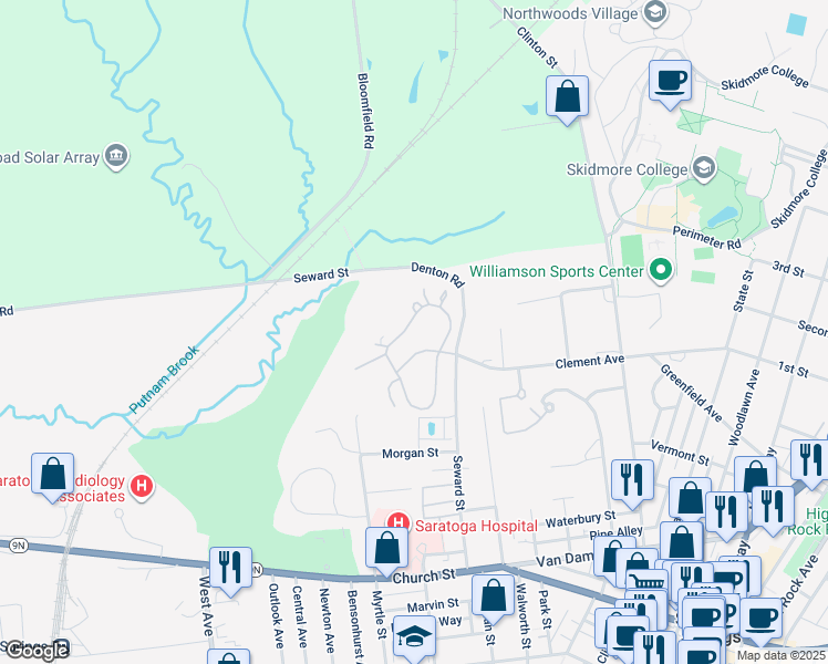 map of restaurants, bars, coffee shops, grocery stores, and more near 6 Collins Terrace in Saratoga Springs
