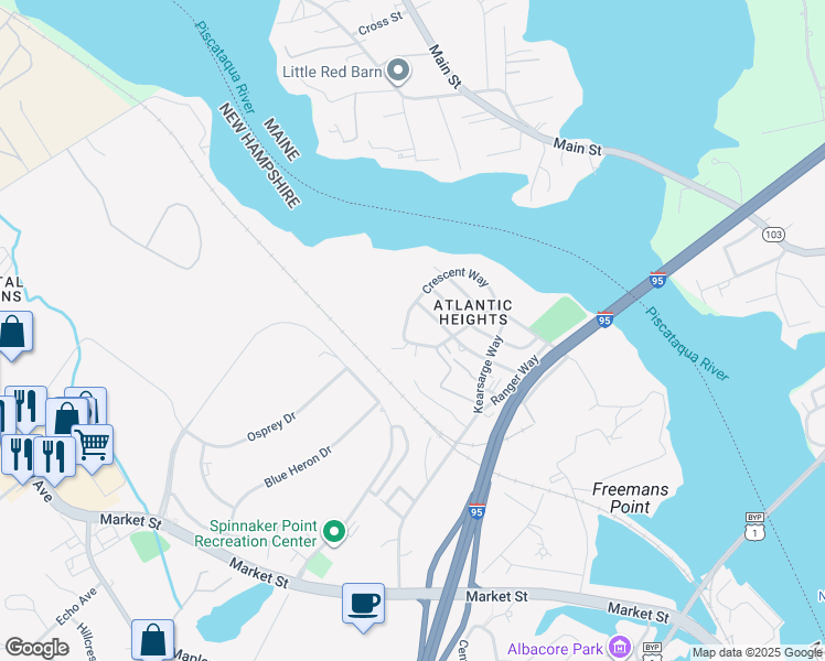 map of restaurants, bars, coffee shops, grocery stores, and more near 229 Raleigh Way in Portsmouth