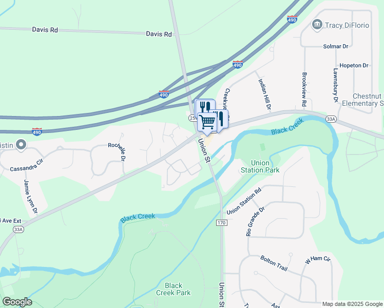 map of restaurants, bars, coffee shops, grocery stores, and more near 2000 Park Creek Lane in Churchville