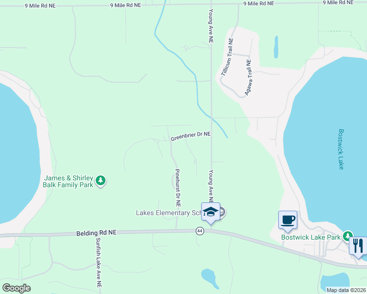 map of restaurants, bars, coffee shops, grocery stores, and more near 7027 Camelback Drive Northeast in Rockford
