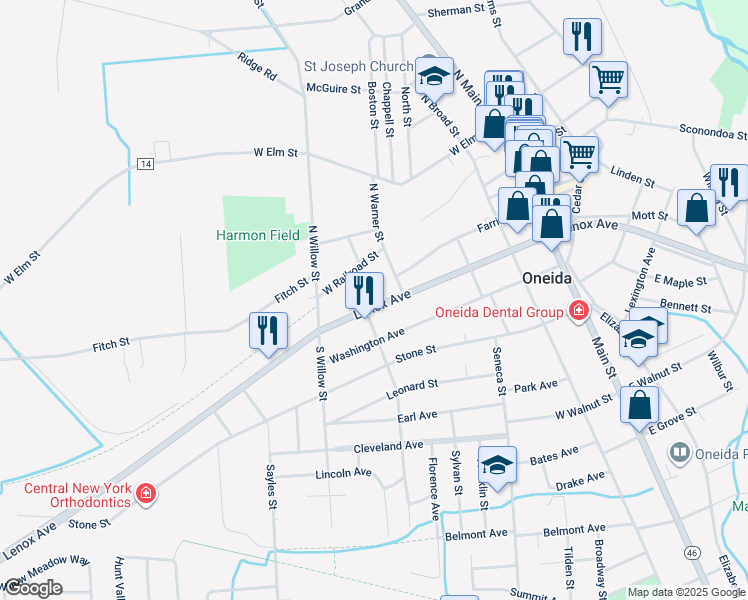 map of restaurants, bars, coffee shops, grocery stores, and more near 370 Lenox Avenue in Oneida