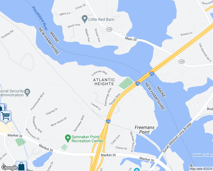 map of restaurants, bars, coffee shops, grocery stores, and more near 126 Concord Way in Portsmouth