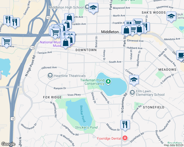 map of restaurants, bars, coffee shops, grocery stores, and more near 1619 Middleton Street in Middleton