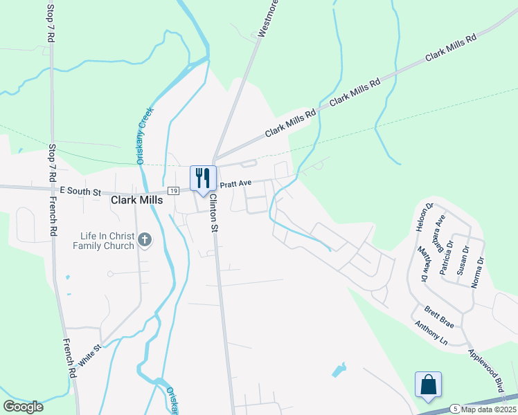 map of restaurants, bars, coffee shops, grocery stores, and more near 7 Taylor Avenue in Clinton