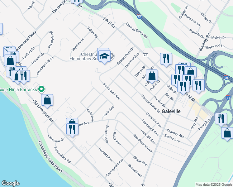 map of restaurants, bars, coffee shops, grocery stores, and more near 332 Fairmount Avenue in Liverpool