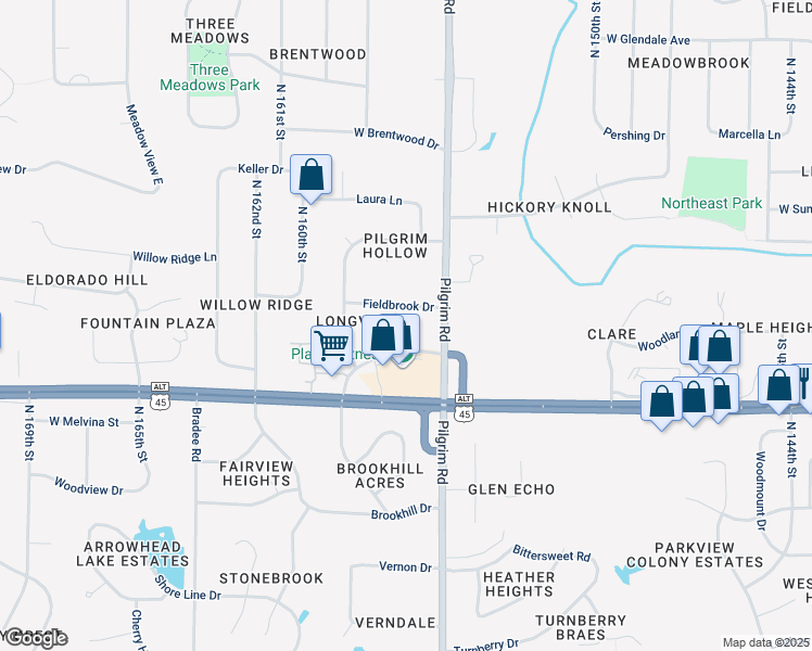 map of restaurants, bars, coffee shops, grocery stores, and more near 4130 Alpine Circle in Brookfield