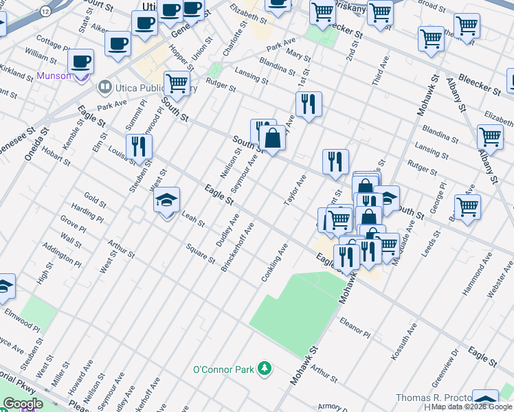 map of restaurants, bars, coffee shops, grocery stores, and more near 1146 Brinckerhoff Avenue in Utica