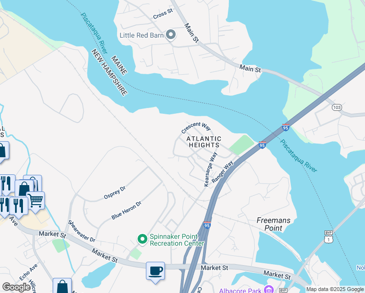 map of restaurants, bars, coffee shops, grocery stores, and more near 229 Raleigh Way in Portsmouth
