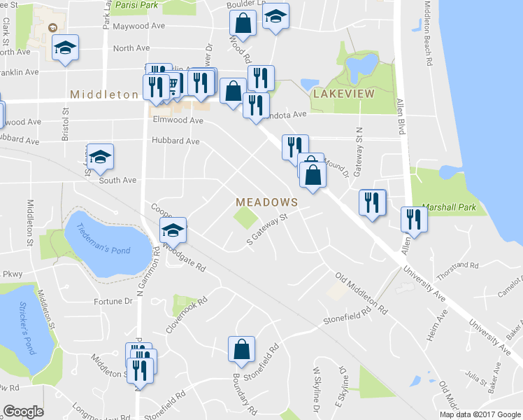 map of restaurants, bars, coffee shops, grocery stores, and more near 6410 South Avenue in Middleton
