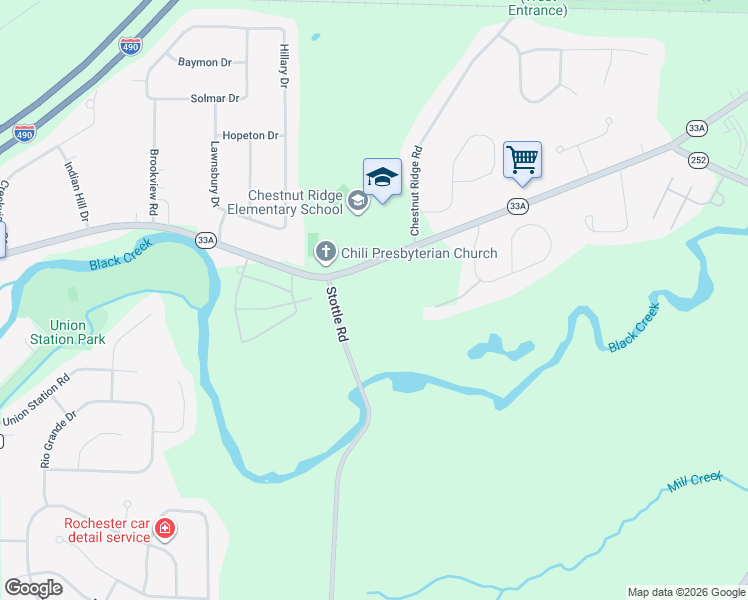 map of restaurants, bars, coffee shops, grocery stores, and more near 3581 Chili Avenue in Rochester