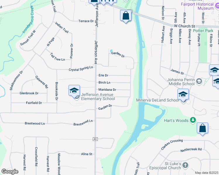map of restaurants, bars, coffee shops, grocery stores, and more near 14 Maridana Drive in Fairport