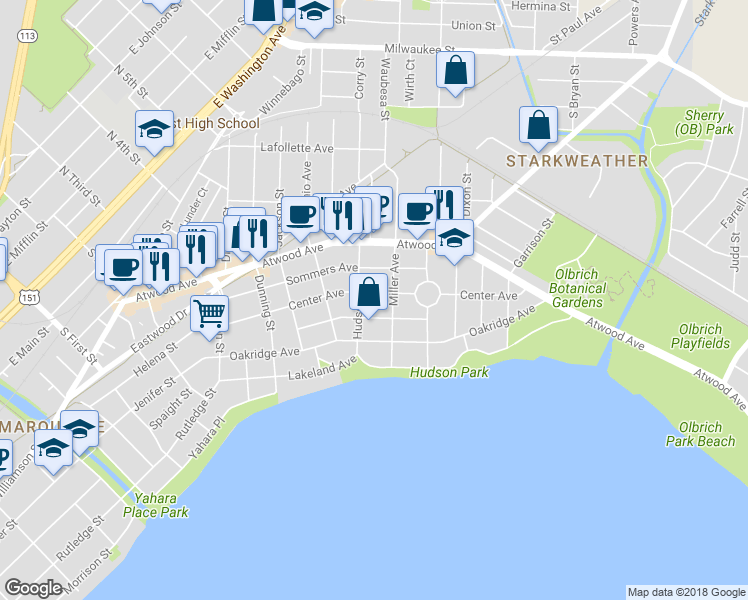 map of restaurants, bars, coffee shops, grocery stores, and more near 2713 Center Avenue in Madison