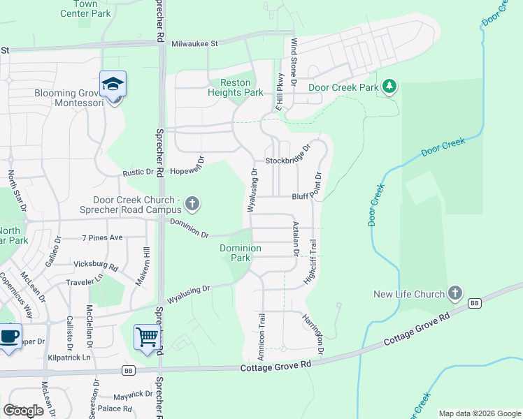 map of restaurants, bars, coffee shops, grocery stores, and more near 509 Aztalan Drive in Madison