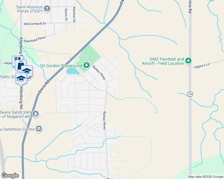 map of restaurants, bars, coffee shops, grocery stores, and more near 14 Elvira Way in Thorold