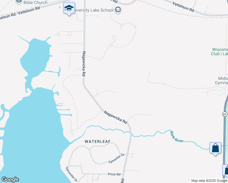 map of restaurants, bars, coffee shops, grocery stores, and more near 3638 Nagawicka Road in Hartland