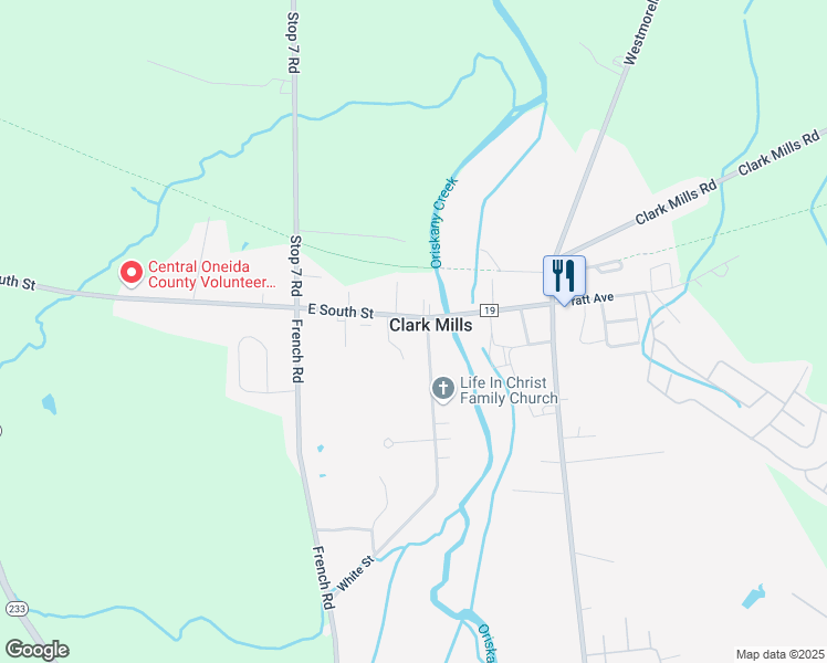 map of restaurants, bars, coffee shops, grocery stores, and more near 7636 East Main Street in Oneida County