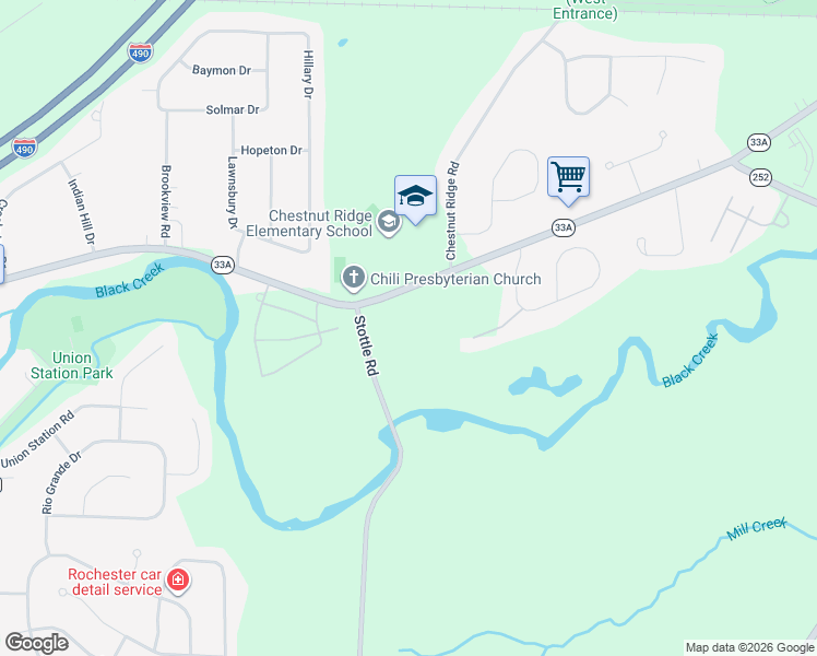 map of restaurants, bars, coffee shops, grocery stores, and more near 3581 Chili Avenue in Rochester