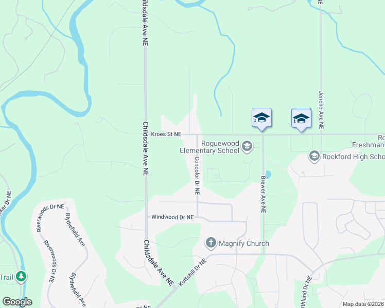 map of restaurants, bars, coffee shops, grocery stores, and more near 7169 Concolor Drive Northeast in Rockford